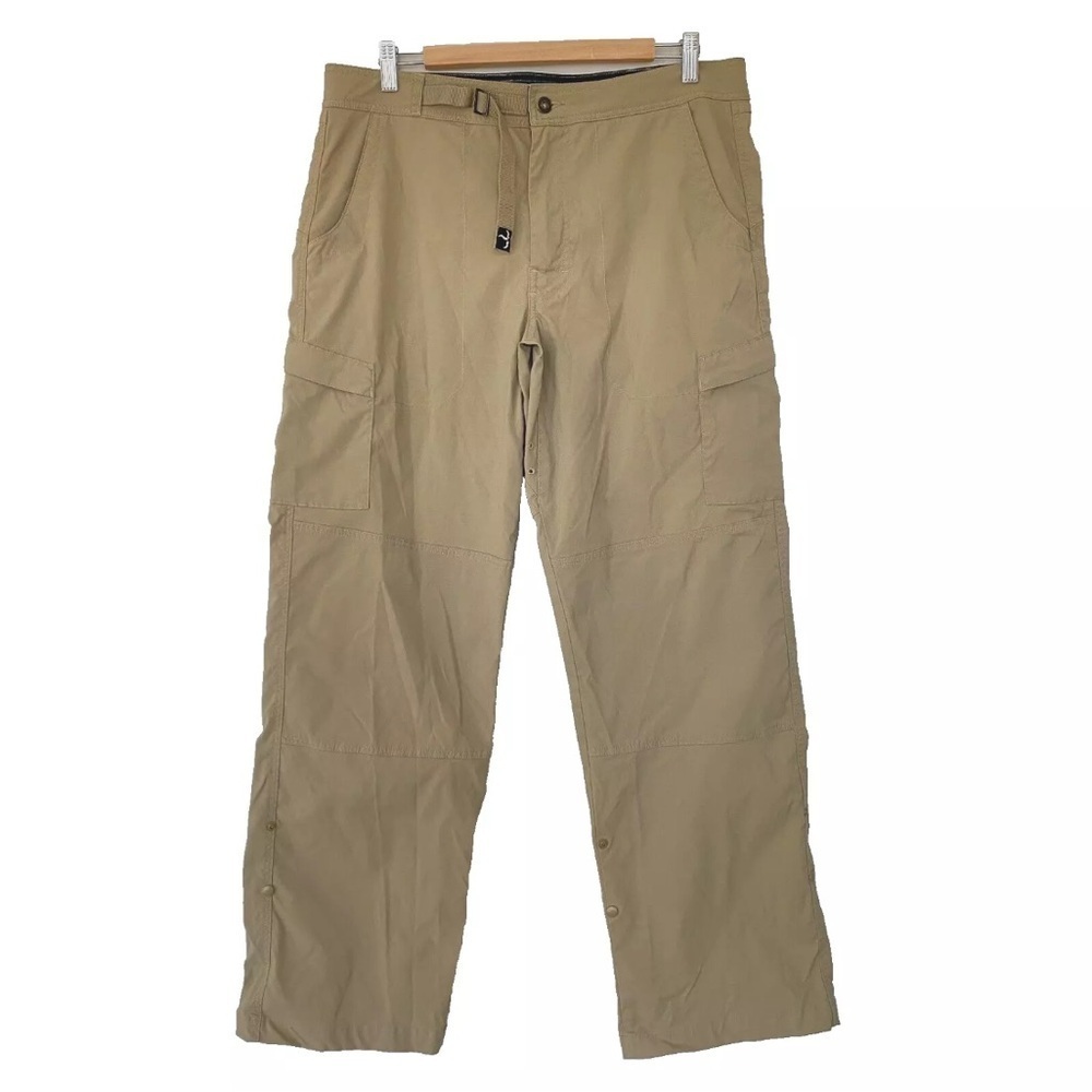Prana Belted Stretch Cargo Pants Roll Up Men’s Size L Beige Khaki Outdoor